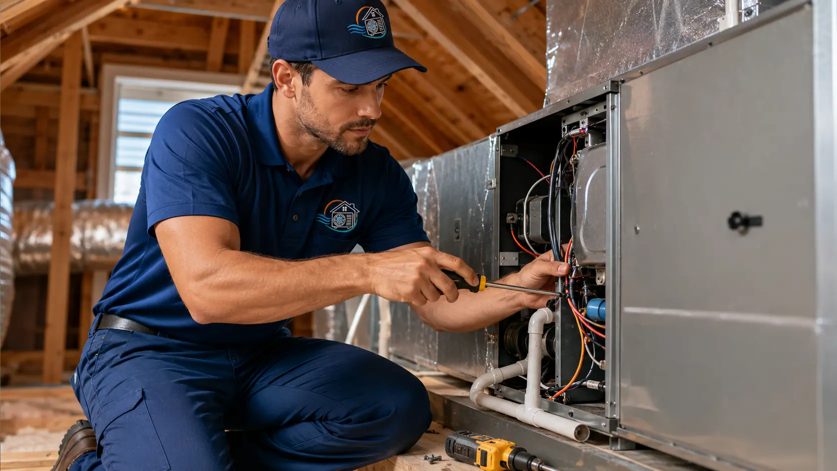 Technician diagnosing an air handler during a Jacksonville AC service visit