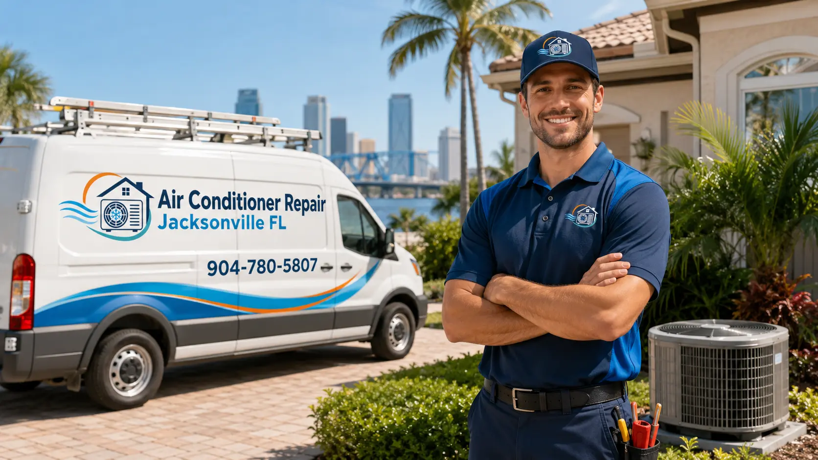 HVAC service van outside a Jacksonville home